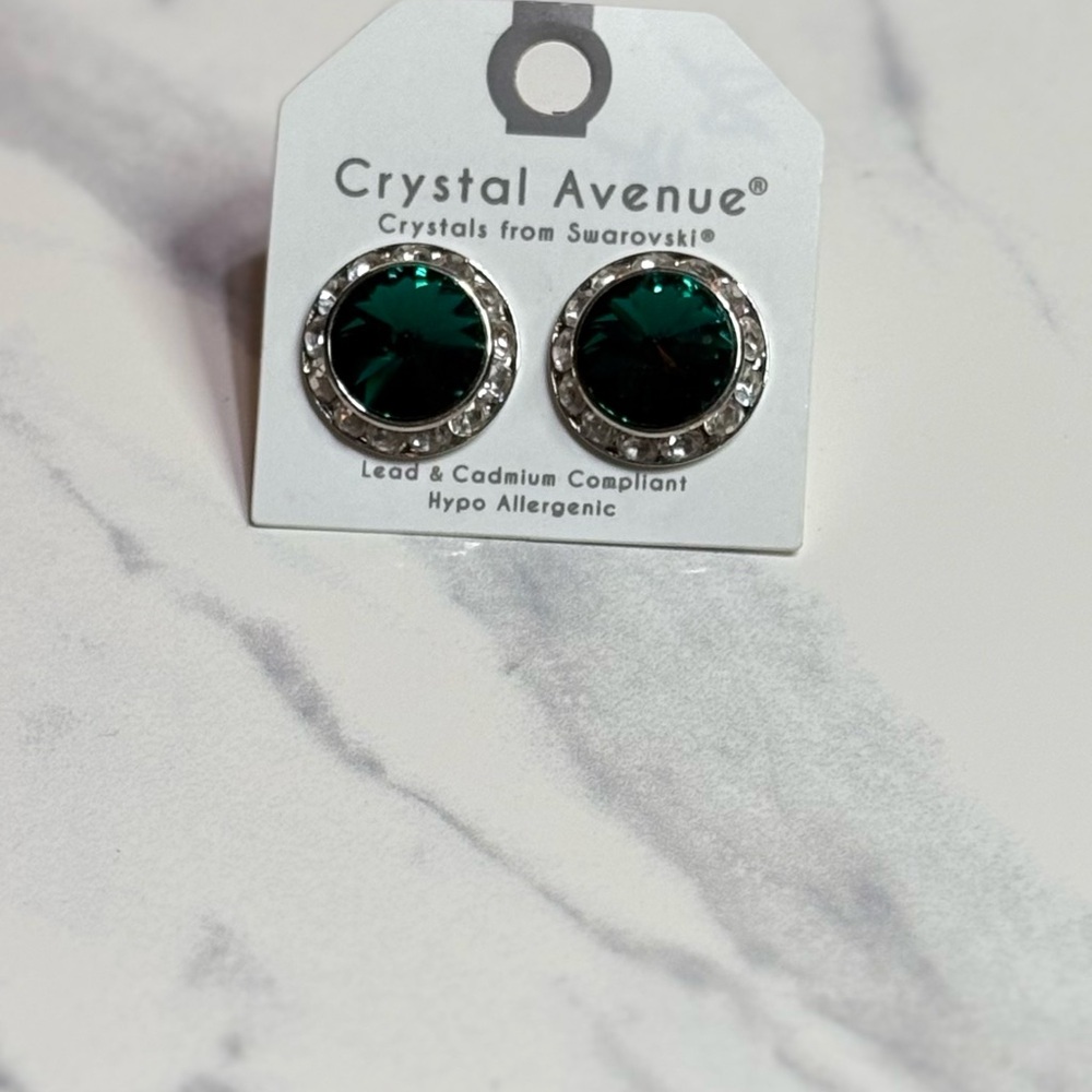 Crystal Avenue Green and Silver Earrings